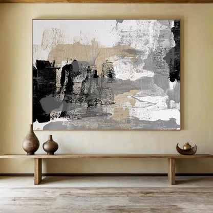 “Neutral - Gold Abstract Textures” Abstract Mixed - Media Painting On Canvas DKH448