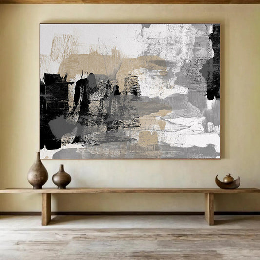 “Neutral - Gold Abstract Textures” Abstract Mixed - Media Painting On Canvas DKH448
