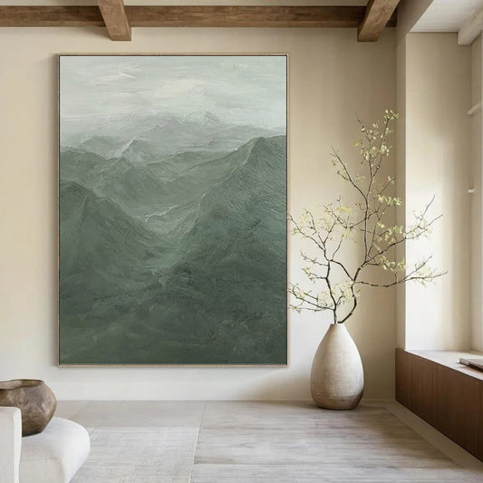 Misty Green Mountain Landscape - Landscape Painting On Canvas DKH1497