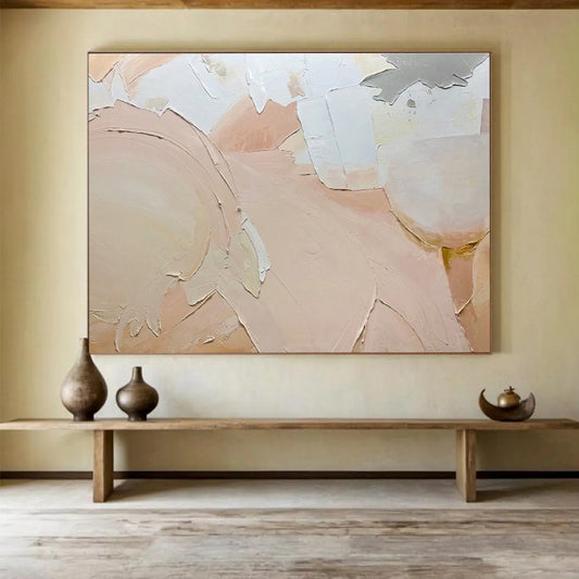 Textured Peach and White Shapes Painting On Canvas DKH186