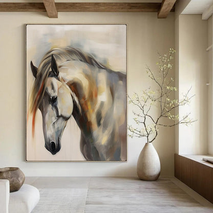 “Soft - Colored Horse Portrait” – Impressionistic Animal Oil Painting On Canvas CT2144