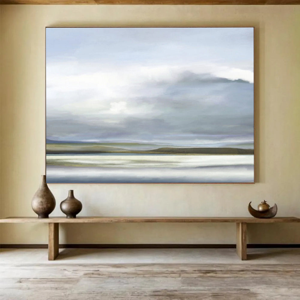 “Soft Hues: Tranquil Landscape” Minimalist Landscape Painting On Canvas DKH360