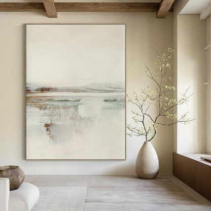 “Soft Tones Coastal View” - Beige, Blue, Green Abstract Landscape Painting On Canvas DTP225