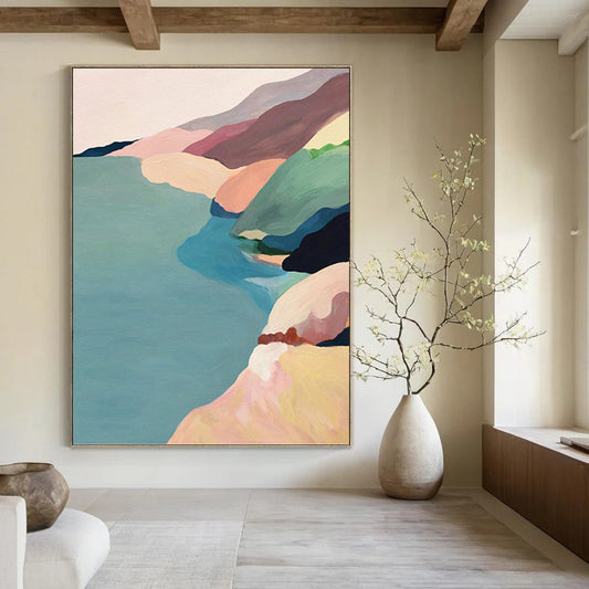 Pastel - Hued Coastal Landscape - Landscape Painting On Canvas DKH1456