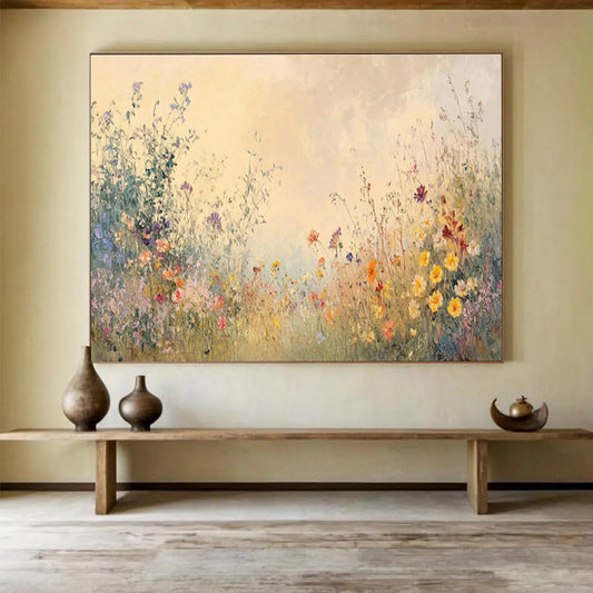 “Wildflower Reverie” - Pastel - Hued Floral Impressionistic Painting On Canvas DKH693