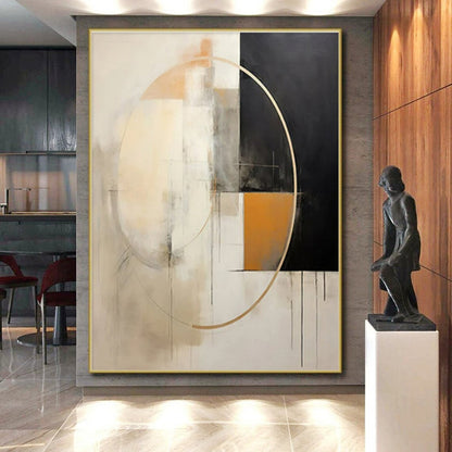 “Beige - Black - Gold Abstract Circles” ，Abstract Acrylic Painting CT0820