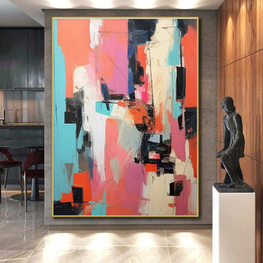 “Pink - Orange - Blue Abstract Blocks” ，Abstract Acrylic Painting CT0839
