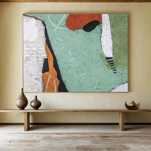 Vibrant Block Abstract with Pink, Teal, and Red, Modern Geometric Painting On Canvas DKH576