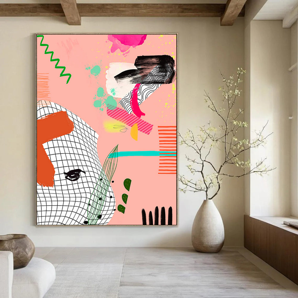 “Playful Pink Abstract Collage” - Whimsical Abstract Art CT2006
