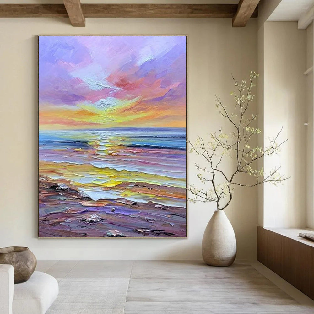 “Colorful Sunset sea - Purple, Orange, Blue Sunset Beach Scene” Painting On Canvas DTP261