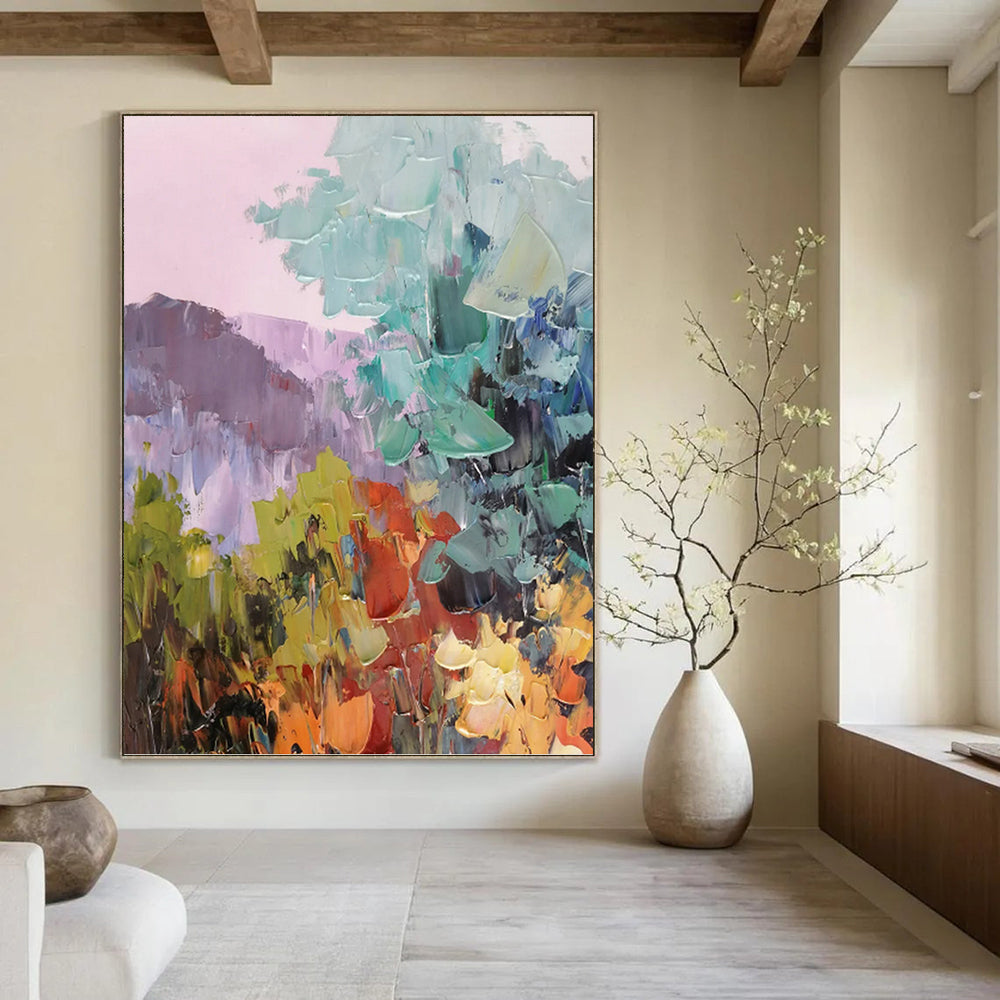 Pastel Mountainscape in Soft Hues - Impressionistic Landscape Painting On Canvas DKH1278