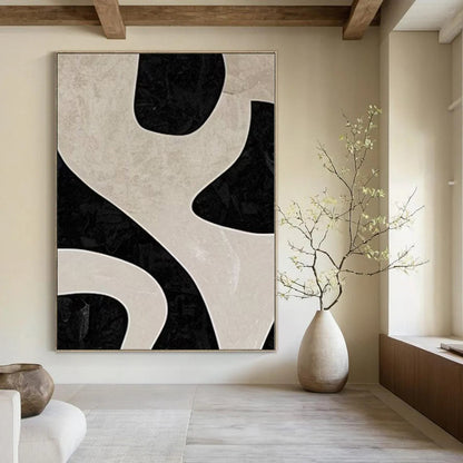 “Black - Beige Geometric Puzzle (Close - up)” – Abstract Geometric Painting CT1100