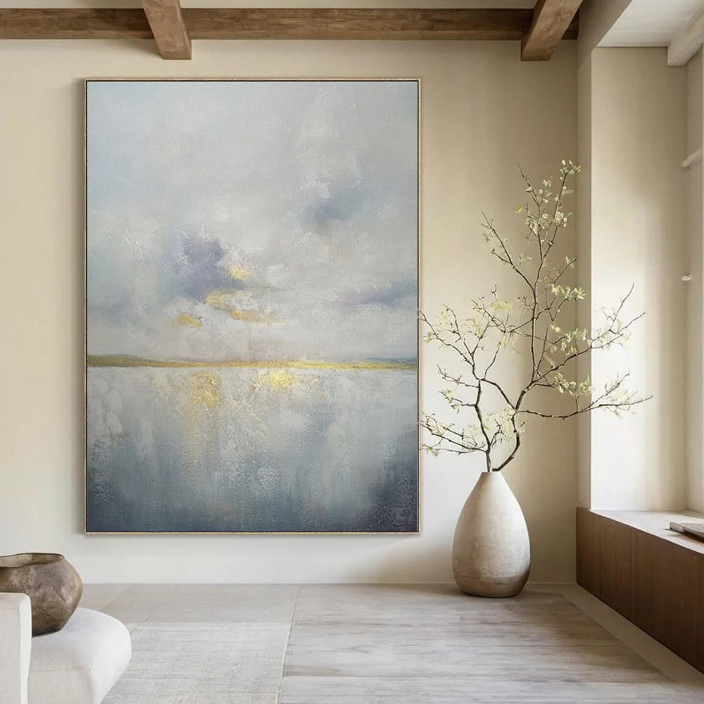 Grey - Gold Serene Landscape - Minimalist Landscape Acrylic Painting CT1398