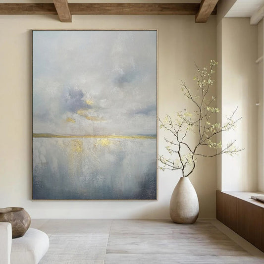 Grey - Gold Serene Landscape - Minimalist Landscape Acrylic Painting CT1398