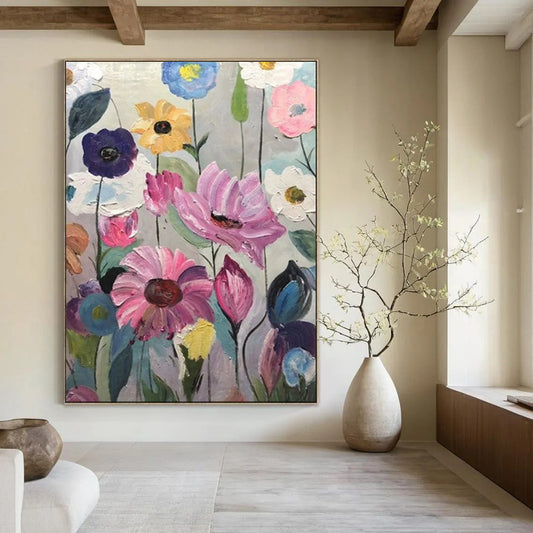 “Repetitive Colorful Blooms” – Textured Floral Oil CT2099
