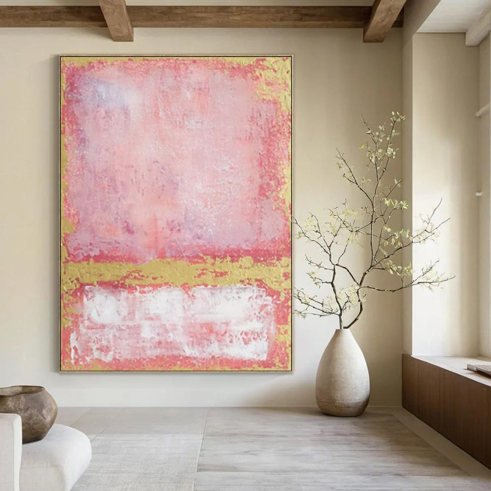 “Pink, Red & Gold Textured Rectangles” - Abstract Painting On Canvas CT2325