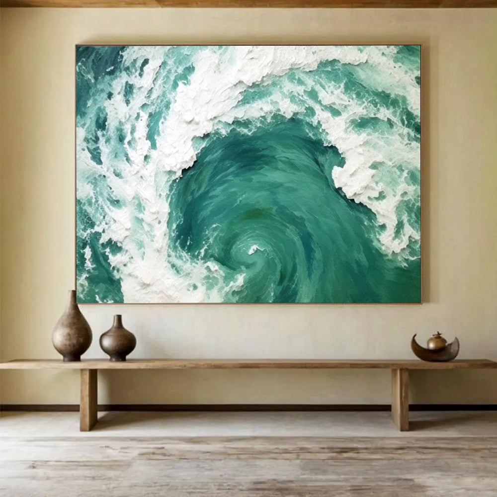 “Turquoise Ocean Vortex” Abstract Seascape Painting On Canvas DLZ064