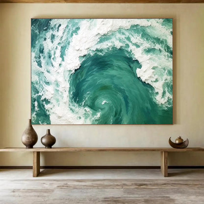 “Turquoise Ocean Vortex” Abstract Seascape Painting On Canvas DLZ064