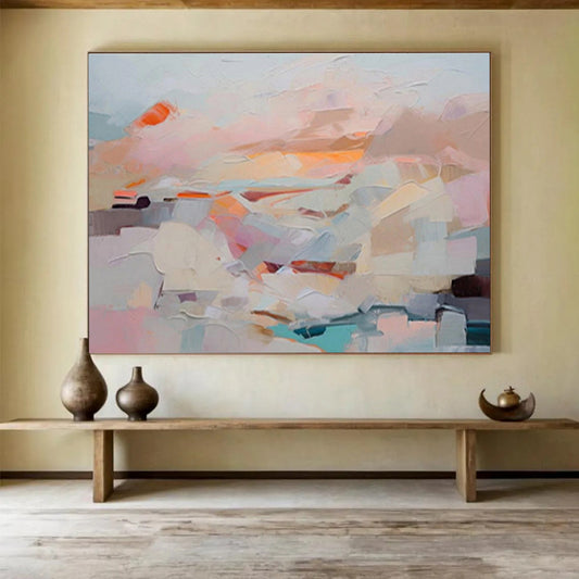“Soft Color Block Landscape” Abstract Tonalist Painting On Canvas DKH410