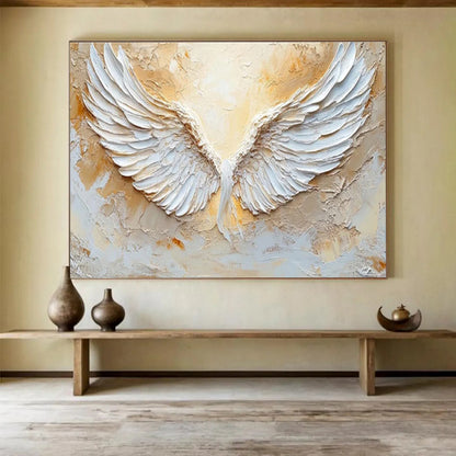 “Textured White Wings” Impasto Symbolic Painting On Canvas DKH455