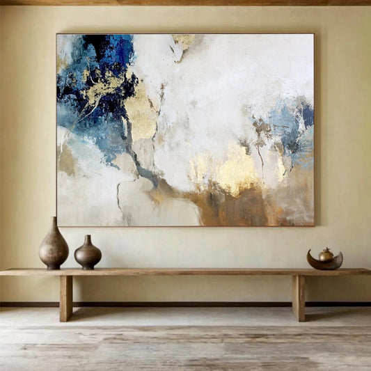 “Blue - Gold Abstract Repetition” Abstract Acrylic Painting On Canvas DKH509