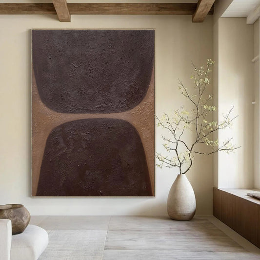 “Chocolate Textures” - Dark Brown & Tan Minimalist Shapes Painting On Canvas DKH1169