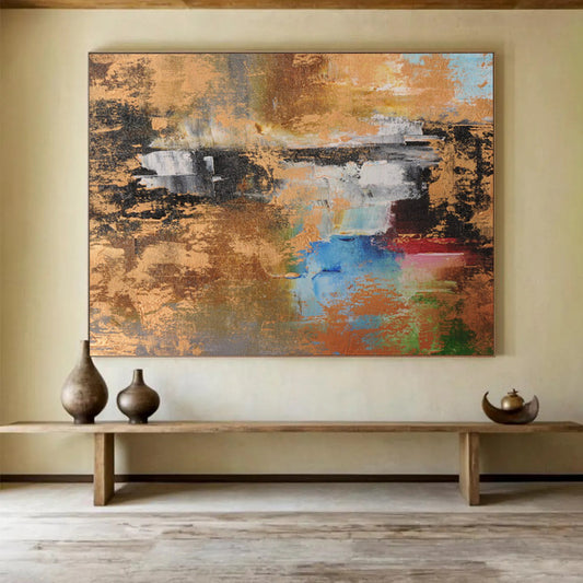 “Gilded Abstract Fusion - Gold, Blues, Reds, and Greens” Painting On Canvas DKH019