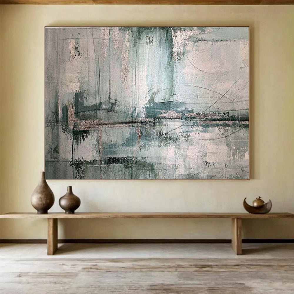 Urban Layers Gray and Teal Abstract Textures Painting On Canvas DKH178