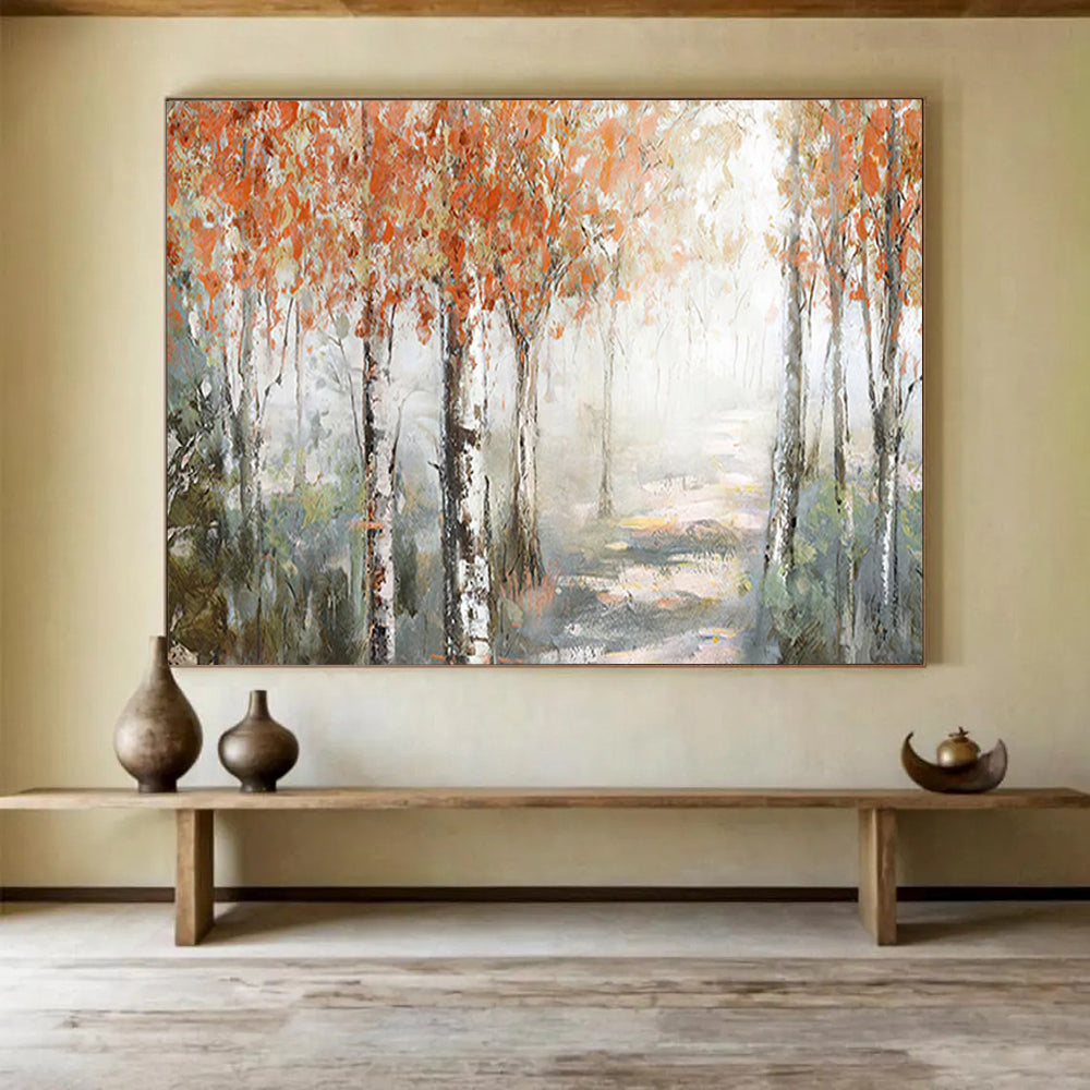 Orange and Gray Autumn Forest Path - Impressionist Landscape Painting On Canvas DLZ222