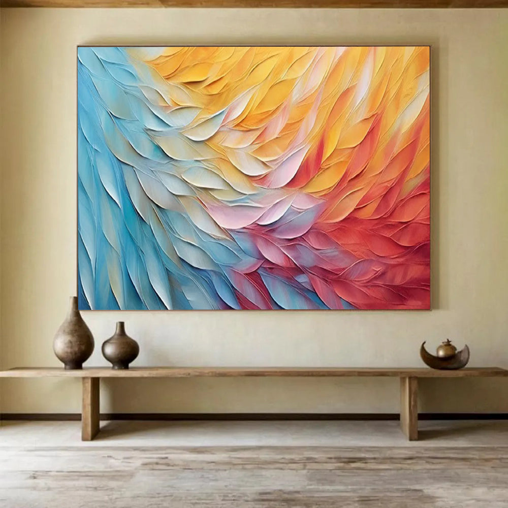 Colorful Feather - like Layers - Textured Abstract Painting On Canvas DLZ201