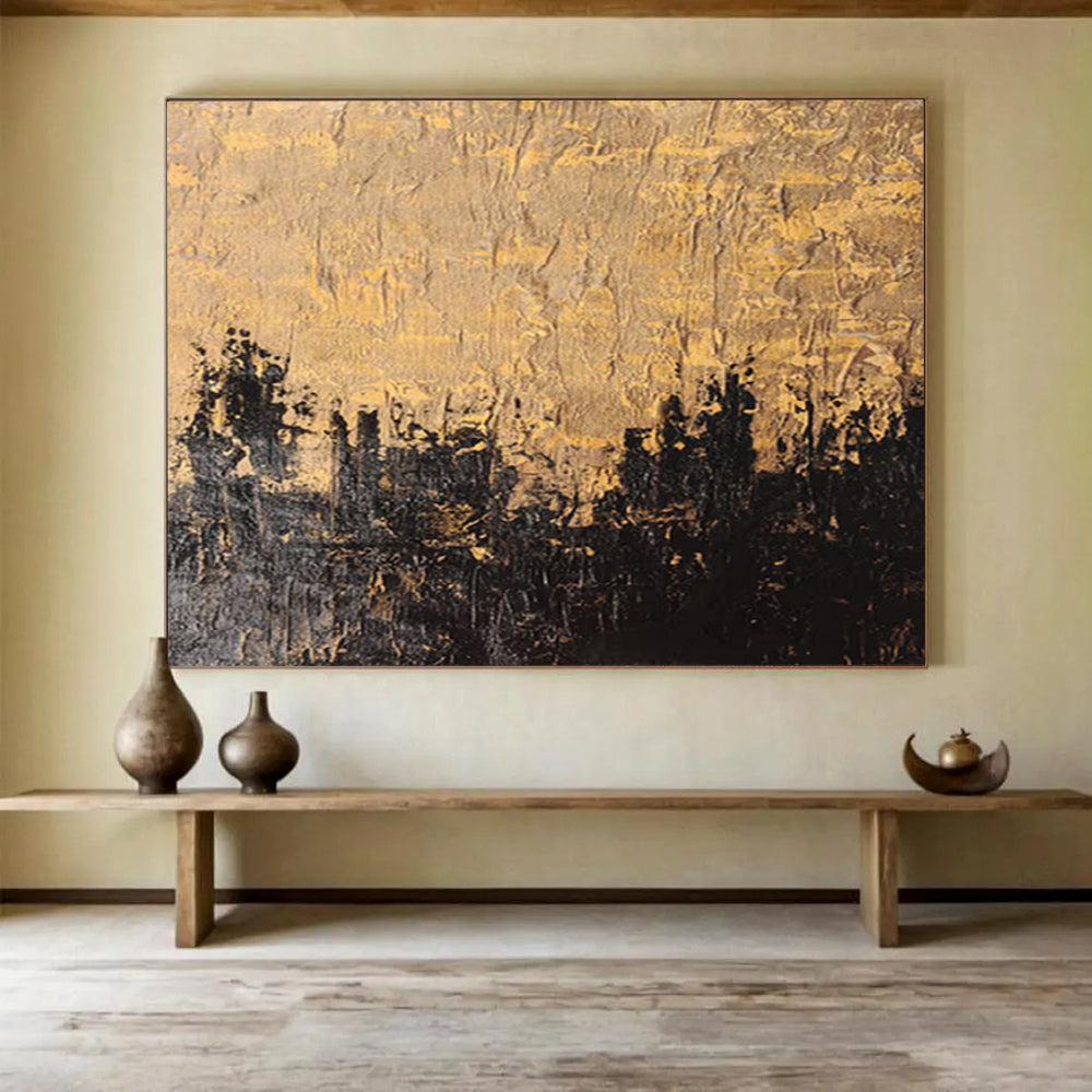 “Textured Gold and Black - Abstract Landscape” Painting On Canvas DKH020