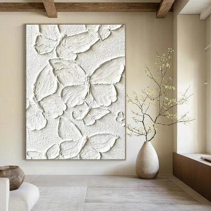 White Textured Butterflies on White - "Whimsical Wings" - 3D Textured Painting CT1468