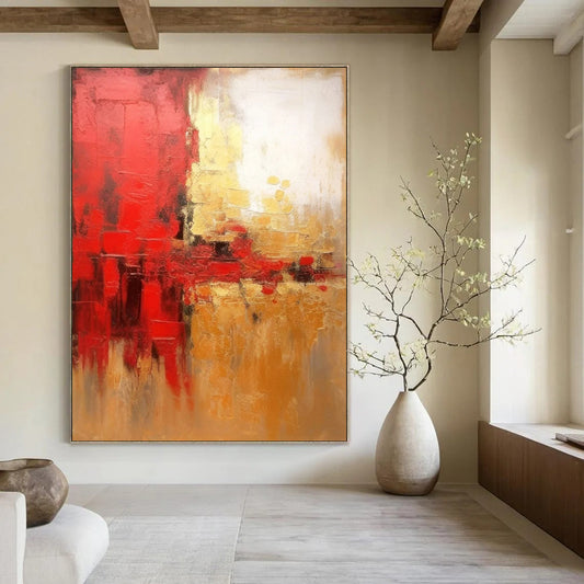 “Red - Gold Abstract Clash” - Abstract Expressionist Painting On Canvas DTP069