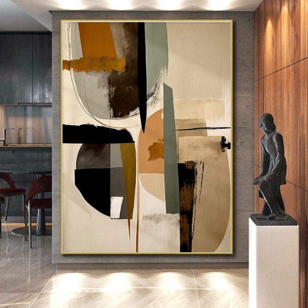 Earth - Toned Geometric Assemblage, “Modern Mosaic” - Abstract Geometric Acrylic Painting CT0753