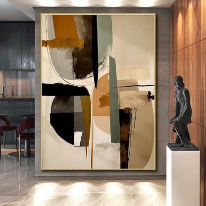 Earth - Toned Geometric Assemblage, “Modern Mosaic” - Abstract Geometric Acrylic Painting CT0753