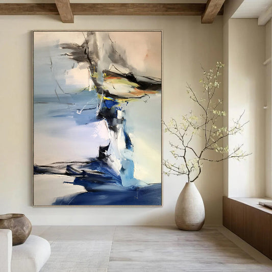 Blue and Gray Abstract Fusion - Abstract Expressionist Painting On Canvas DKH1287
