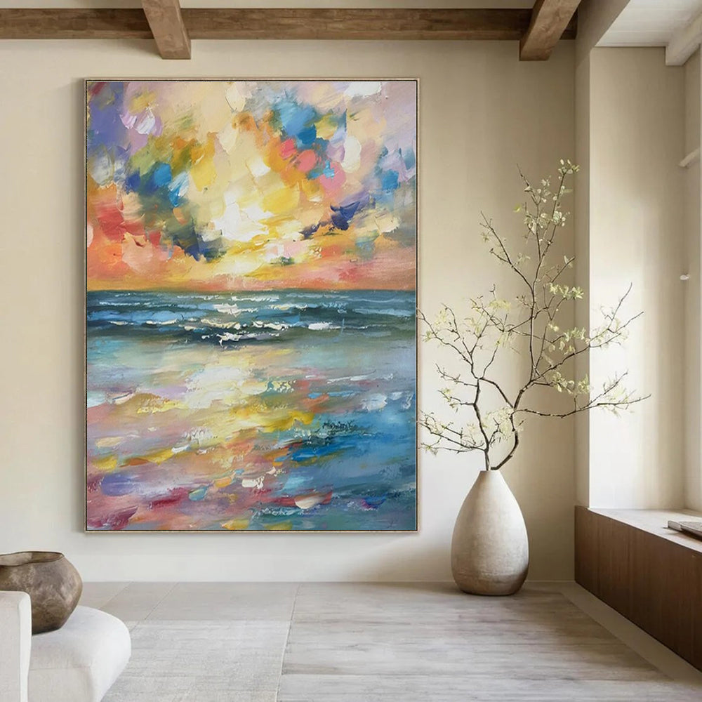Vibrant Seaside Sunset - Impressionist Seaside Acrylic Painting CT1392