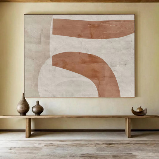 Beige and Brown Abstract “Earthy Curved Abstraction” Painting On Canvas DKH148