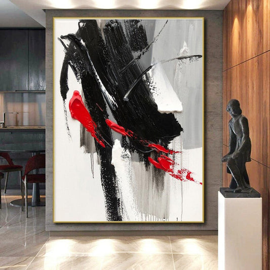 “Black - Red - Gray Bold Textures” ，Abstract Acrylic Painting CT0787