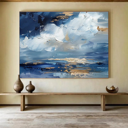 Blue - Gold Sky And Sea Painting On Canvas DKH684