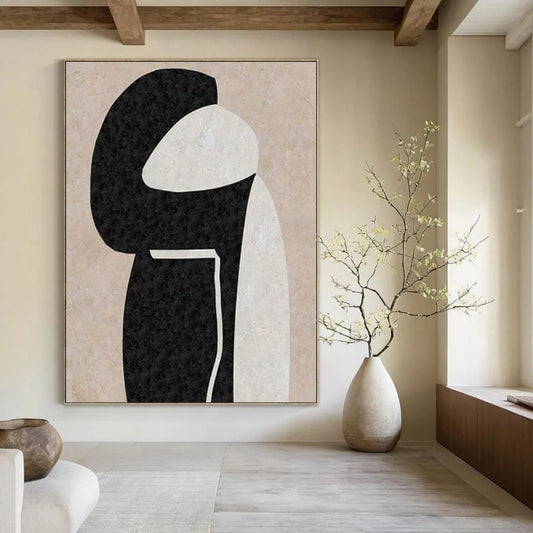 “Black - White - Beige Abstract Figure” – Geometric Abstract Painting CT1134
