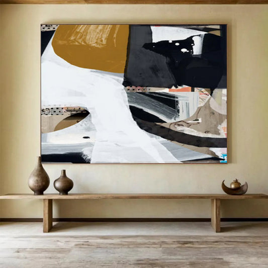 “Abstract Collage of Shapes and Colors” Modernist Mixed - media Painting On Canvas DLZ127