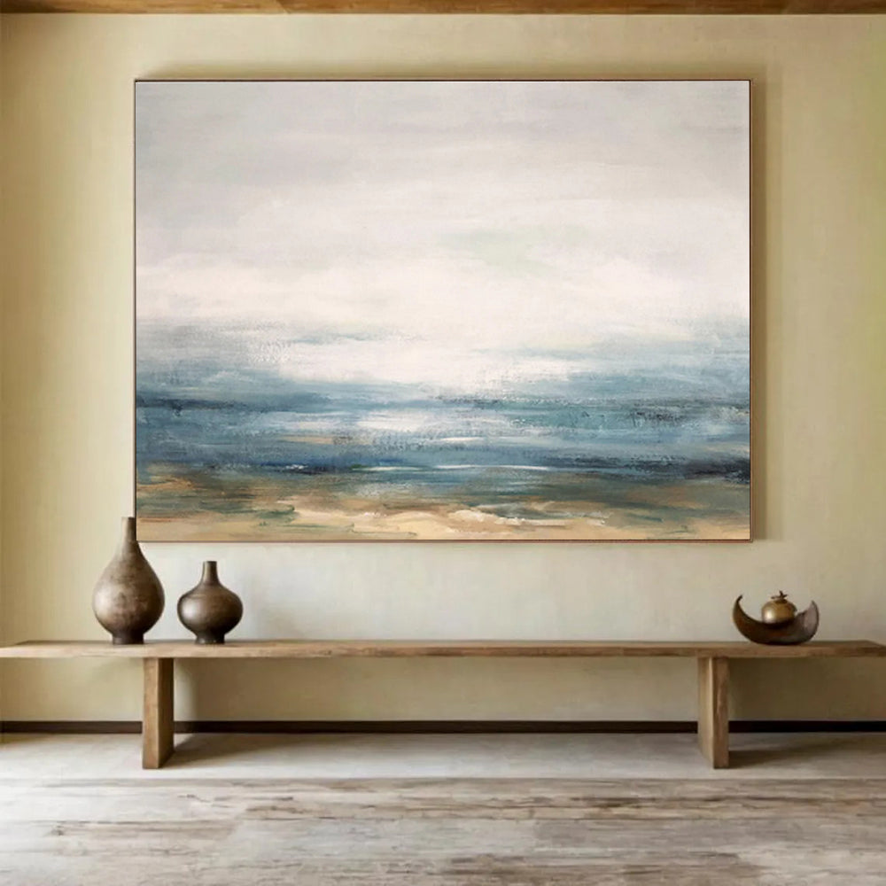 Misty Shore Softly Painted Coastal Abstract Painting On Canvas DKH174