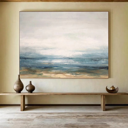 Misty Shore Softly Painted Coastal Abstract Painting On Canvas DKH174