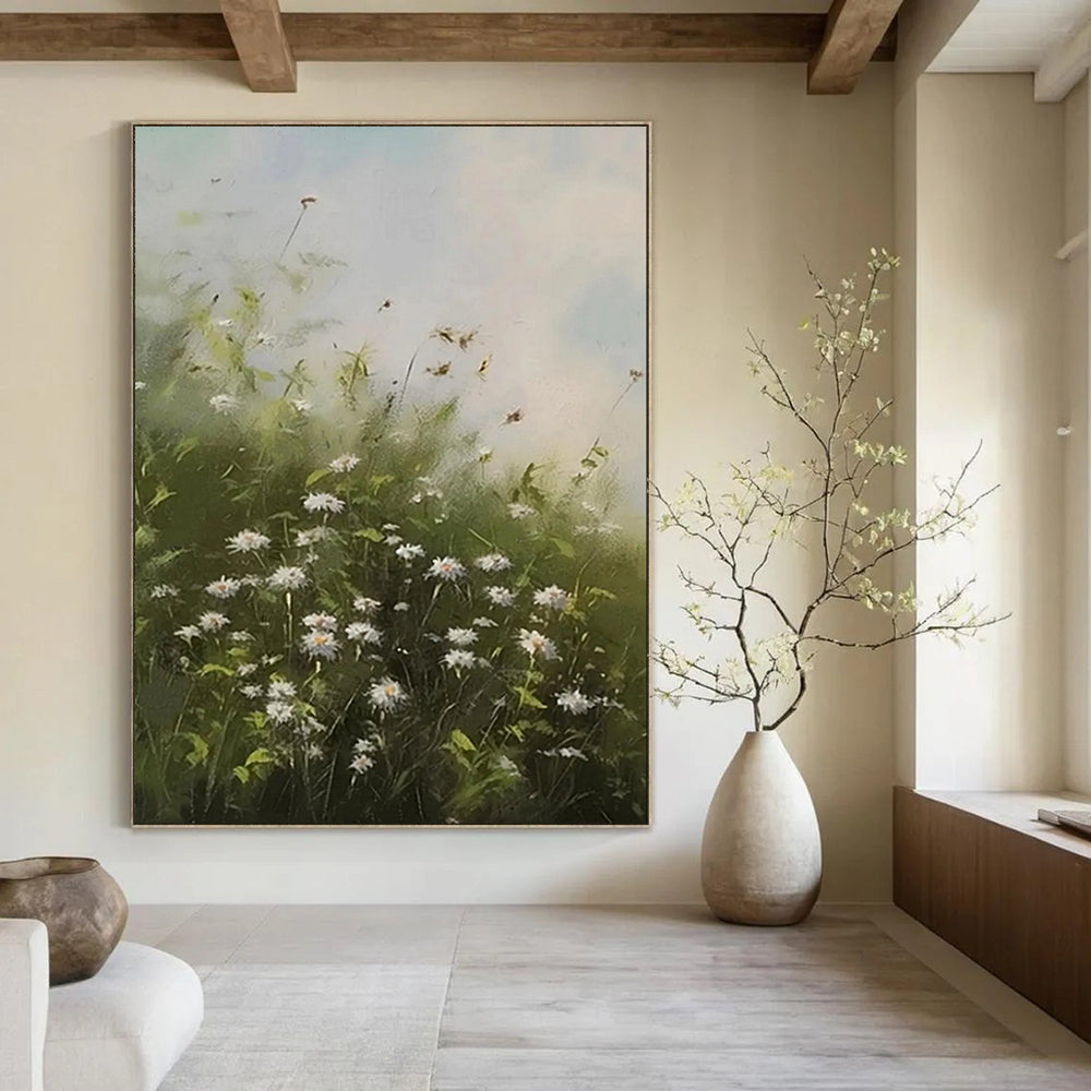 “Daisy Field with Breeze” – Impressionistic Landscape Painting On Canvas CT2108