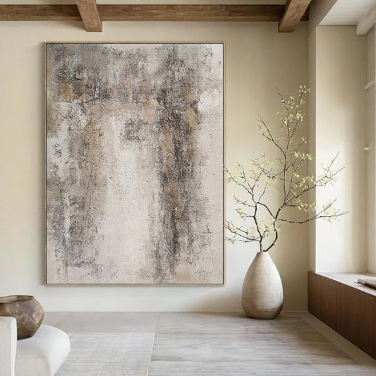 “Gray, Brown Textured Abstract ‘Worn Memories’” - Impasto Wall - Inspired Painting On Canvas DTP346