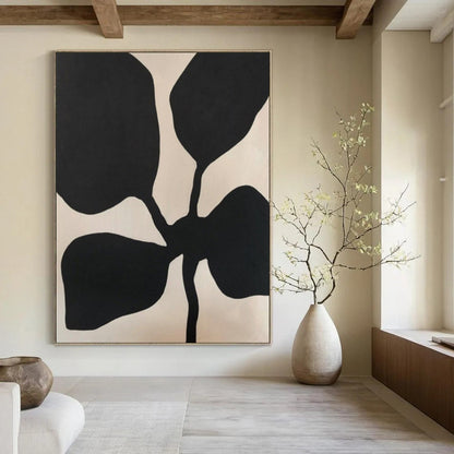 “Black - Beige Leaf Silhouette” – Abstract Leaf Silhouette Art CT0993