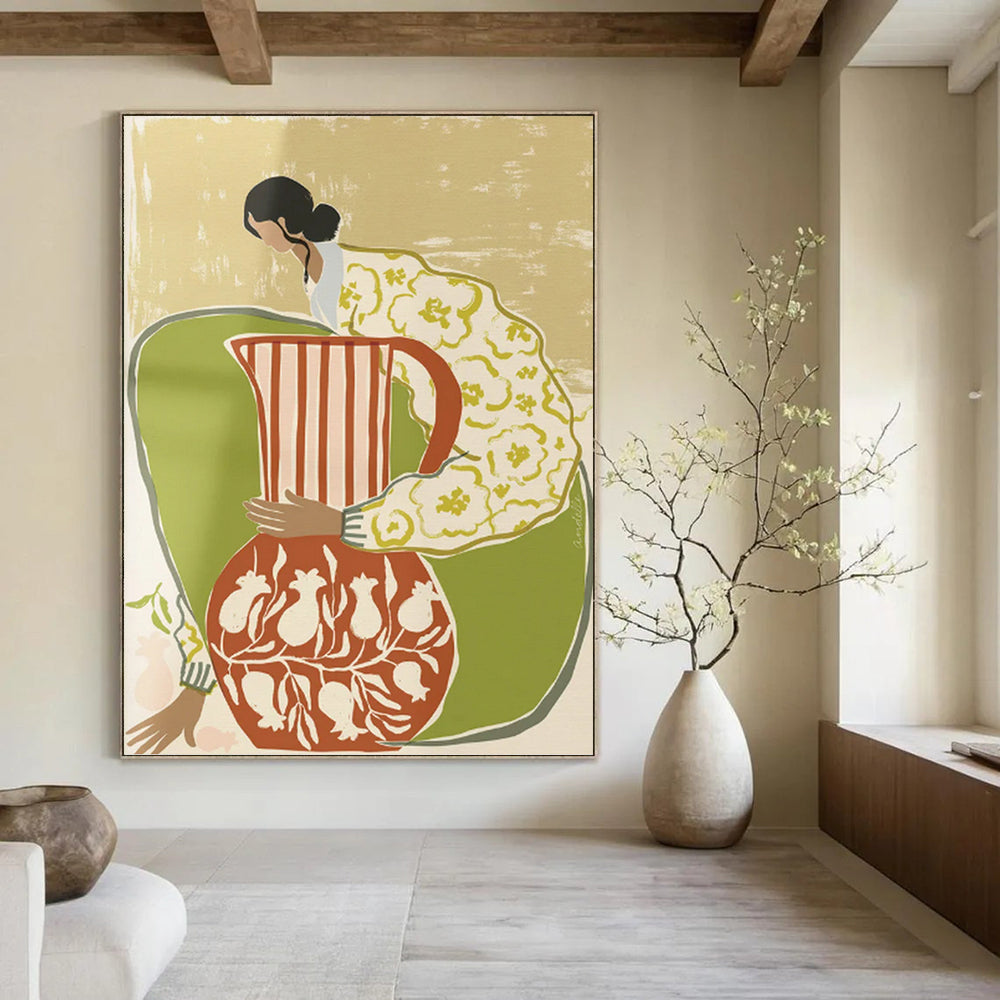 Flat Colors - Woman with Vessels Painting On Canvas DKH1145