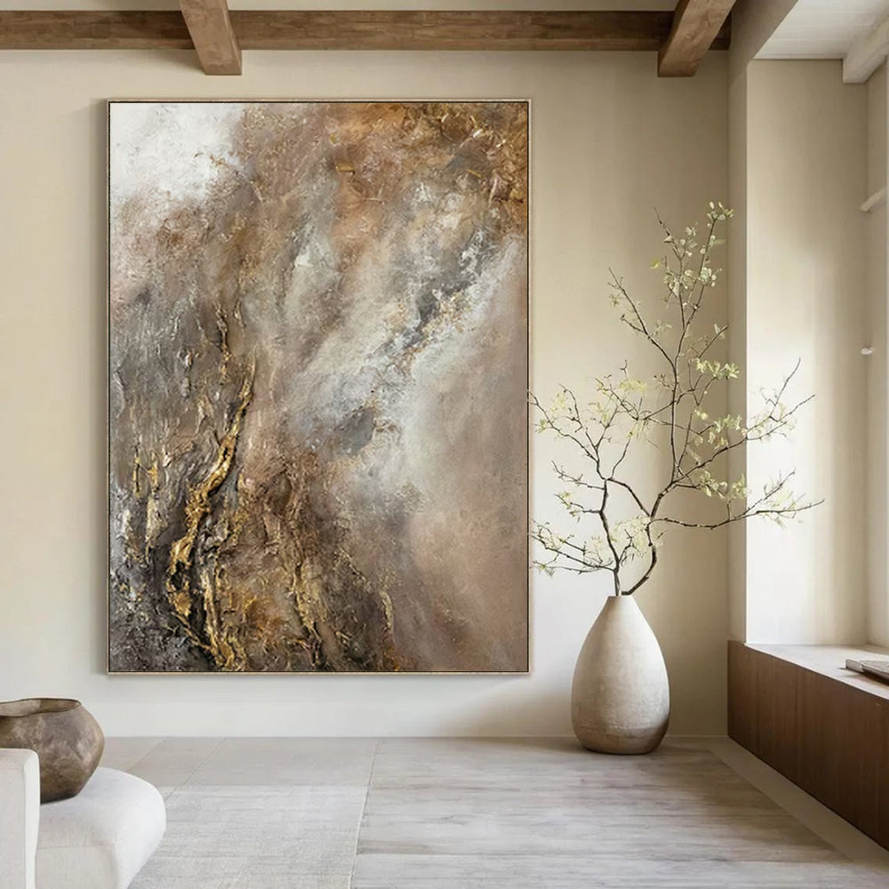“Neutral Gold Abstraction” - Neutral & Gold Abstract Painting On Canvas CT2247
