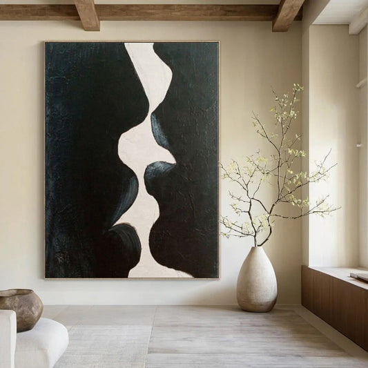 “Black - White Abstract Kiss” – Minimalist Figurative Painting CT1199